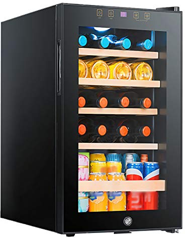 Suuim Refrigerador para vinos con compresor de 19 Botellas con Cerradura, Bodega Independiente Grande, refrigerador para Bebidas en la encimera, estantes Ajustables de Madera de Haya, Negro