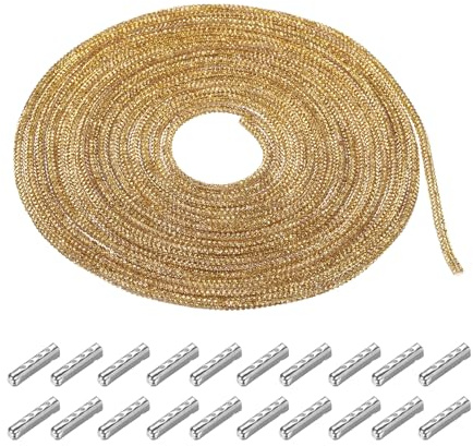 sourcing map 4mm x 5m Shoe Laces Hoodie String Glitter Cords Rhinestone Tube Rope Bling Crystal String Rope for DIY Sneakers Sweaters Sweatpants Decoration Gold with Aglets