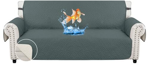 MAXIJIN Sofa Covers Waterproof Sofa Slipcovers Non-Slip 3 Seater Sofa Protectors with Elastic Straps Reversible Universal Couch Covers for Dogs, Pets, kids (Dark Grey, 3 Seater)