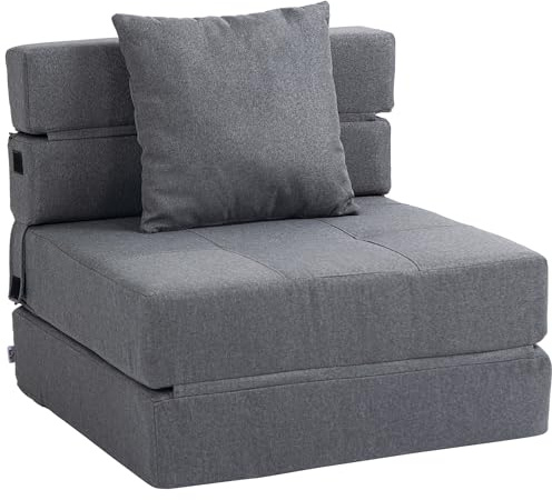 HOMCOM Fauteuil Convertible 1 Place Fauteuil Lit chauffeuse 1 Place - cojín extraíble Incluido - Silla de Suelo para Invitados, salón, Capacidad de Carga 120 kg, Gris Oscuro