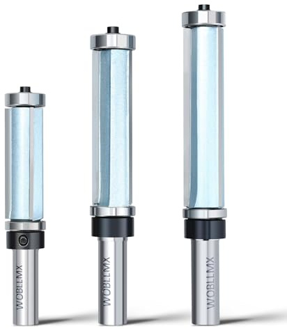 WOBLLMX Lot de 3 fraises à affleurer à 3 flûtes de 12 mm, roulement à billes supérieur et inférieur, lame en métal dur, maniable, durable et tranchante pour le travail du bois, le bricolage à la