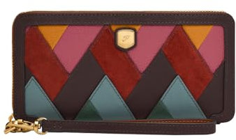 Fossil Lennox Leder oder Polyester Geldbörse für Damen Braun und gestreift 19.68 cm L x 1.91 cm W x 10.16 cm H