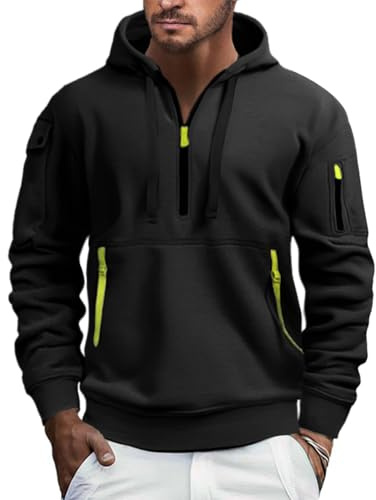 EDITCOZY Herren Half Zip Fleece Pullover Hoody Langarm Sweatshirts Zip Up Pullover Hoodie Schwarz L
