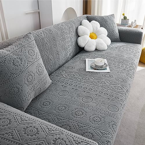 Stretch-sofabezug, Universeller Couchbezug, Rutschfester Sofabezug mit Elastischer Unterseite, Hunde- und Katzenfreundlicher, Waschbarer Möbelschutz für 3-kissen-couch(XL(4 Seater 235-300cm), Grey2)