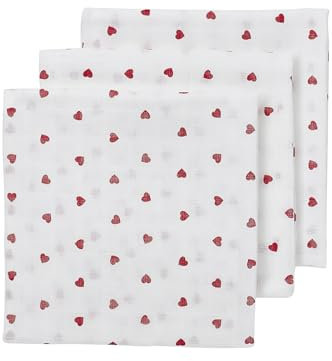 Meyco Baby Musselin - Sweet Heart White/Red - 70x70cm - 3-Pack - Oeko-Tex Standard 100
