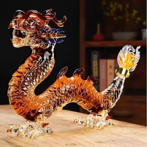 YUZDNM Art Statue - Chinese Zodiac Decanter, Oriental Dragon Lead-free Glass Whisky Bottle 1000ml, Handmade, Festival Table Decoration, Wine Tequila Gift, Personalized Animal Wine Bottle(1000ml)