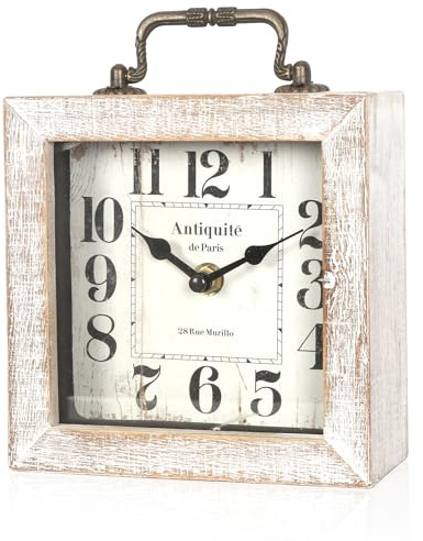 BITALYE Retro Desk Clock, Vintage Table Mantel Clock, Wooden Table Clock for Living Room, Bedroom, Shelf Decoration, Farmhouse Decor (White Color)