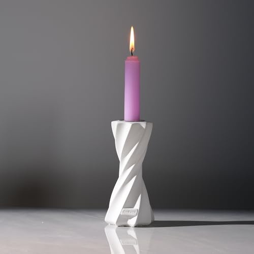 ICNBUYS Twizzle Twist Kerzenhalter, Dekorativer Kerzenhalter für den Tisch, romantische Dekoration, einzigartiges Wohnaccessoire, Geschenk, Skulptur-Kerzenständer im aus Zement 14,2 cm