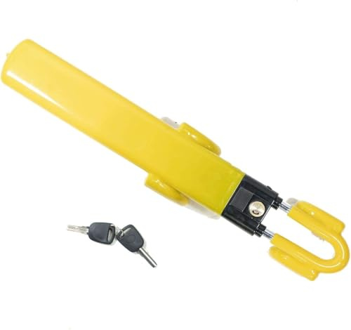 Summit SUM-901 Steering Wheel Lock with Double Hook, Car Anti-Theft Device, High Visibility, Heavy Duty, Universal Fit, Adjustable Length, Yellow, 2 Keys