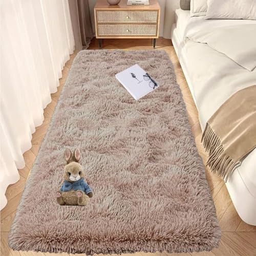 GOUTUI Moderner Teppich 120 x 300 cm Flauschig Felloptik Longhair Flauschiger Teppiche Pflegeleicht Und Einfarbig Für Stühle Sofa Schlafzimmer Kinderzimmer, Beige