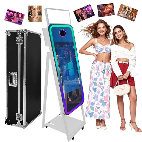 Photomaton portable avec miroir pour appareil photo reflex numérique de 101,6 cm avec écran tactile et étui de vol, lumière RVB pour mariage, location, fêtes d'affaires (blanc, 101,6 cm)