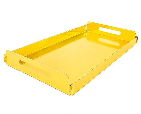 Monouso | 100 Bandeja de Cartón Rectangular con Asas, 22x28cm, Color Dorado, Bandeja para Aperitivos, Canapés, Compostables, Reciclable, Ecológica