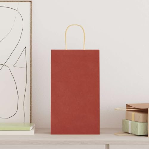 vidaXL Kraftpapiertüten 50 Stk. mit Henkel Rot 21x11x36 cm, Papiertüte, Geschenktüte, Papiertüte mit Henkel, Kraftbeutel, Geschenktüte Kraftpapier