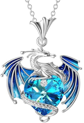 Collier Dragon Volant, Collier Avec Pendentif Dragon en Forme de Coeur,Pendentif de Dragon Collier Birthstone, Bijoux Dragon Symbole D'amour, Accessoire de cou Bleu Ou Violet(Bleu)
