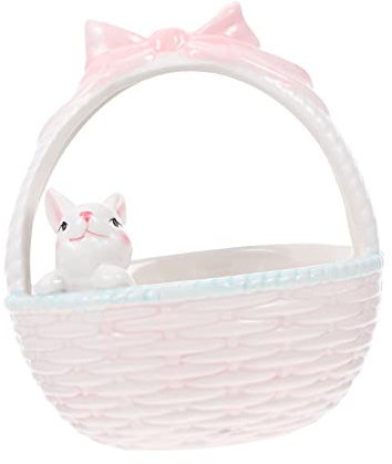 Cabilock Cartoon Easter Decor Ceramic Bunny Basket for Candy Storage Multi-functional Home Decoration for Parties Garden and Indoor Spaces