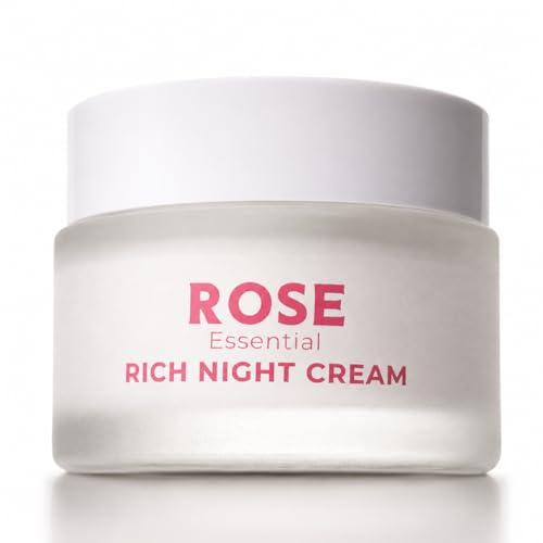COLLAGENA Rose Essential nattkräm med ros och kollage – ansiktskräm natt för intensiv nattvård – anti-rynkkräm från 40 50 60 – fuktgivande regenererande nattkräm, 50 ml