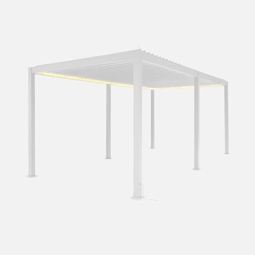 sweeek Pérgola bioclimática 3 x 6 m eléctrica de aluminio con iluminación LED, triunfo, 3 x 6 m, blanco, 591 x 301 x 250 cm