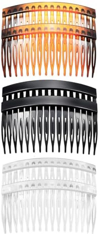 Lot de 6 Peignes à Cheveux Décoratifs Français - Accessoires de Coiffure pour Filles et Femmes - 14 Dents - Métal - Noir, Blond, TransparentFilles Idéals pour Événements Quotidiens et Spéciaux