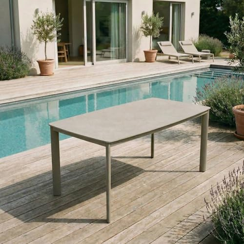 IDIMEX Gartentisch TAVOLO mit Keramik-Platte 180x90 cm, Champagner - wetterfester Outdoor mit Tischplatte aus Sinterstein, Garten Esstisch für 6-8 Personen, Terrassentisch