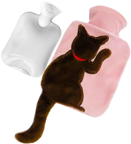 Plush Hot Water Bottle Hot and Cold Compressed Hot Water Bag Cute Hot Water Bottle 1000ML Capacity PVC Plush Christmas New Year Valentine's Day Anniversary Birthday Gift (Pink Brown)