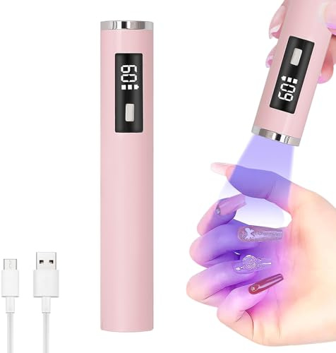 Lampada UV per Unghie Gel, Mini Lampada UV LED Portatile Ricaricabile, Asciuga Unghie Ultra Veloce con Display LCD, Piccola Lampada UV per Unghie con 2 Timer per Tutti Gli Smalti in Gel UV (Rosa)