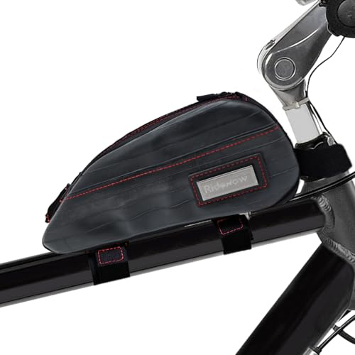 RIDENOW Fahrradtasche Rahmentasche aus recycelten TPU- & Gummi-Schläuchen | Schmale Wasserdichte Leichte Dreiecktasche Rohrtasche Oberrohrtasche für Gravelbike MTB Rennrad, Schwarz