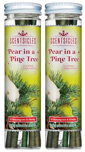 Scentsicles Pear in a Pine Tree Scented Christmas Ornaments 2 Pack | 12 Sticks and Hooks Total