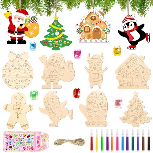 Seamart Holzanhänger Weihnachten zum Bemalen, 38Pcs Basteln Weihnachten Christbaumschmuck Holz, Weihnachtsdeko Basteln, DIY Handwerk Weihnachtsbaum Hängende Dekoration