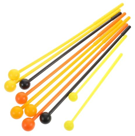 Baquetas de Plástico de Percusión 10 Piezas para Xilófono y Glockenspiel | Juego Surtido de 31, 27 y 19cm, Colores Naranja, Amarillo, Rojo y Negro, Paquete Diez Unidades