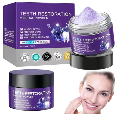 Teegxddy 2 Piezas Polvo Blanqueador Dental, Elimina Eficazmente las Manchas Acumuladas a lo largo de los Años, Fortalece los Dientes y las Encías, Aliento Fresco, 50 g (Morado)