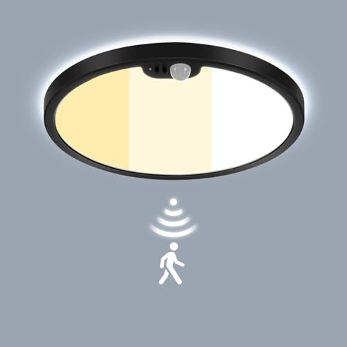 LEZOE LED Deckenleuchte mit Bewegungsmelder PIR, 18W 2000LM Sensor Deckenlampe Einstellbar, 3000K/4000K/6500K IP54 Sensorlampe Für Badezimmer, Garage, Treppen, Keller, Flur, Balkon, Diele Ø22*2.5cm