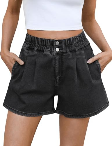 Fengbay Short en jean pour femme - Taille haute - Décontracté - Taille élastique - Short d'été
