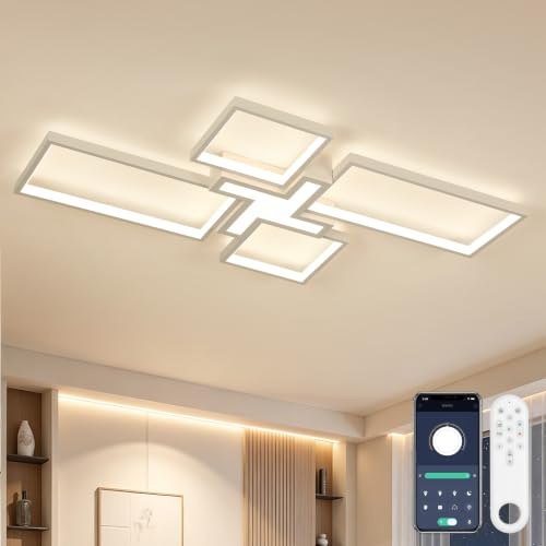 OTREN Deckenlampe Wohnzimmer Dimmbar mit Fernbedienung, 60W 82CM Rechteckig | 3000K–6500K LED Deckenleuchte Nachtlicht & Memory-Funktion für Schlafzimmer Esszimmer Küche Flur Küchen Badezimmer