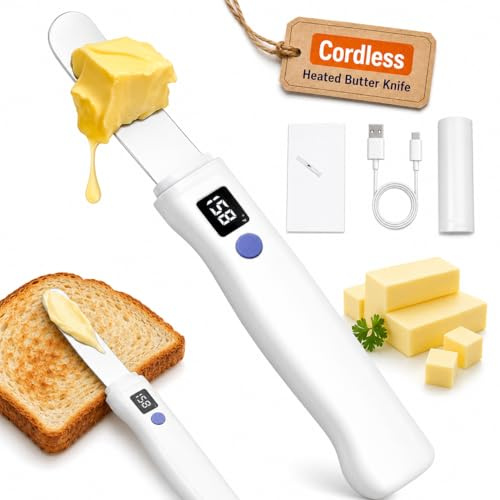 Cordless Heated Butter Knife Spreader - 2 Heat Settings (131°F and 158°F), Ip68 Waterproof, Quickly Melt Cold Hard Butter and Coconut Oil,Cheese