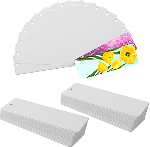 Belle Vous 300Stk Blanko Lesezeichen Papier Weiß – 15 x 5cm Lesezeichen mit Loch für Quaste Anhänger – Kraftpapier Anhänger zum Lesen, DIY Etiketten, Geschenkanhänger Weiß für Kinder, Frauen, Männer