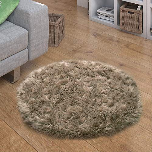 Paco Home Kunstfell Fellteppich Imitat Sitzkissen Herzform Rund Verschiedene Formen, Beige, Grösse:45 cm Rund
