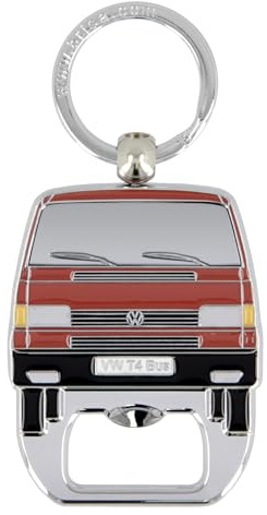 BRISA VW Collection - T4 Bus Camper Bottle Opener Keyring | Volkswagen Bottle Opener Keyring, robust Opener for Beer Bottles, Enameled Zinc Alloy, Red