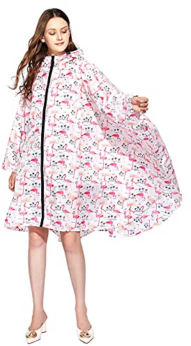 NUUR - Poncho impermeable con capucha para mujer, ligero, reutilizable e ideal para escalar, montar en bicicleta y moto, Flor rosa., talla única