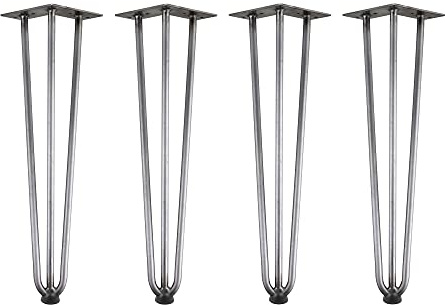Zelsius Tischbeine, Hairpin Legs, Tischgestell, 4er Set Tischkufen, Haarnadelbeine, Stahl Hairpins für Do-It-Yourself Esstisch Arbeitstisch Beistelltisch (45 cm, Natur/Rohstahl)