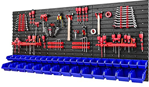 PAFEN Scatola impilabile per attrezzi da parete, 1728 x 780 mm, sistema di stoccaggio, supporto per attrezzi e scatola da 36 pezzi, scaffalature da parete, scaffalature per officina, parete forata,