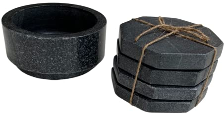 BaraBara Wine Cooler Marble Chiller, Small Drink Holder ideal for Parties & Occasions. This Set includes Four Octagonal Marble Coasters of Natural Material (Black), L4.5xW4.5xH2.16''