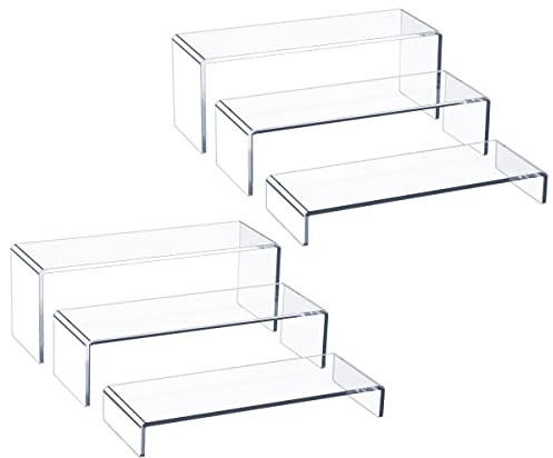 HIIMIEI Acrylic Display Riser, 6 Pcs 12 Large Acrylic Risers, Thickened to 5mm Clear Rectangular Display Shelf for Cupcake Stand, Tiered Display Stand for gemstone, curio, figurines, Collectibles