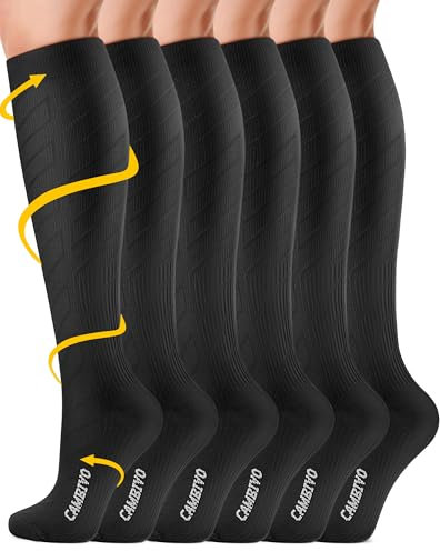 CAMBIVO Compression Socks for Men and Women 3 Pairs, 20-30 mmHg Flight Socks Stockings for Ankle/Calf Support, Running, Flying, Pregnancy & Maternity, Airplane Travel Essentials (Black, XXL)