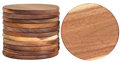 12-pack Acacia trä dryckesunderlägg, 9 cm runda träunderlägg koppunderlägg