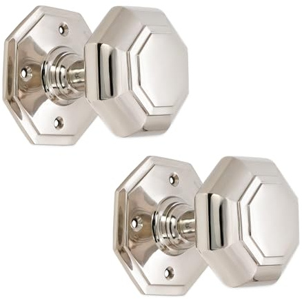Infinity Decor Türknauf-Set aus massivem Messing, achteckig, poliertes Nickel, robuste Türgriffe für den Außen- und Innenbereich.