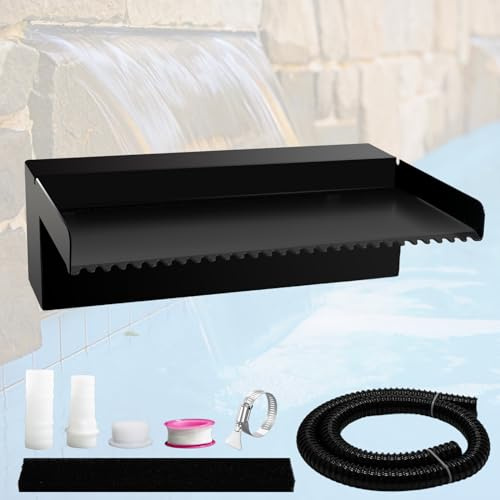 Pamopamo Fuente de agua para estanque, cascada, fuente de agua para piscina, fuentes de acero inoxidable negro para exteriores, kit de cascadas de flujo de agua para jardín, patio, estanques, 11.8 x