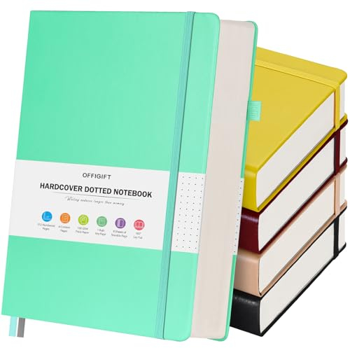 5 Pack Bullet Dotted Journal Notebook, 312 Numbered Pages Dot Grid Notebooks Bulk, 100gsm No Bleed Paper Hardcover Leather Journal, Dot Journal Notebook Set for Women Men School Office, A5, Multicolor