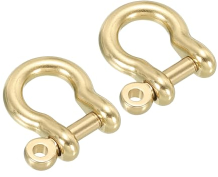 PATIKIL D-Ring Shackle, 2 Pack 7mm Inner Width Pure Brass U Type Fob Key Hook Small Bow Shackles for DIY Craft Leather Replacement