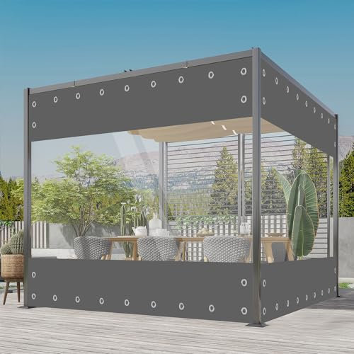OKYUK Abdeckplane Wasserdicht für den Außenbereich, Transparente PVC Plane mit ösen, 0,55 mm Dick, UV-Beständig, Abdeckplane mit Verstärkten Ecken, Anpassbare Größe (Grau, Höhe 2,4 m * Breite 3 m)