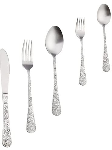BESTonZON Posate Da Tavola in Acciaio Stile Vintage Coltelli Forchette Cucchiai Lucidi e Leggeri Accessori Eleganti Per Uso Quotidiano e Feste